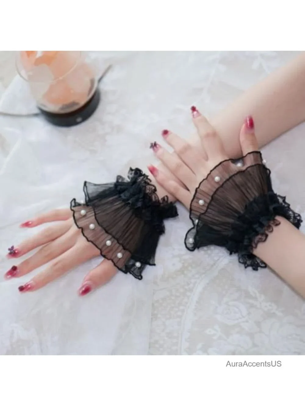 Lace Wrist Gloves Cuffs for Women Wedding Cosplay Accessory